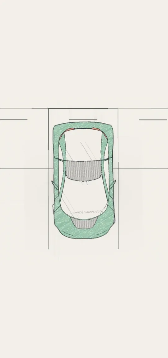 The launch screen: a pencil-sketch car parked in a bay.